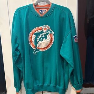 STARTER Teal and Orange Miami Dolphins Crewneck Sweatshirt